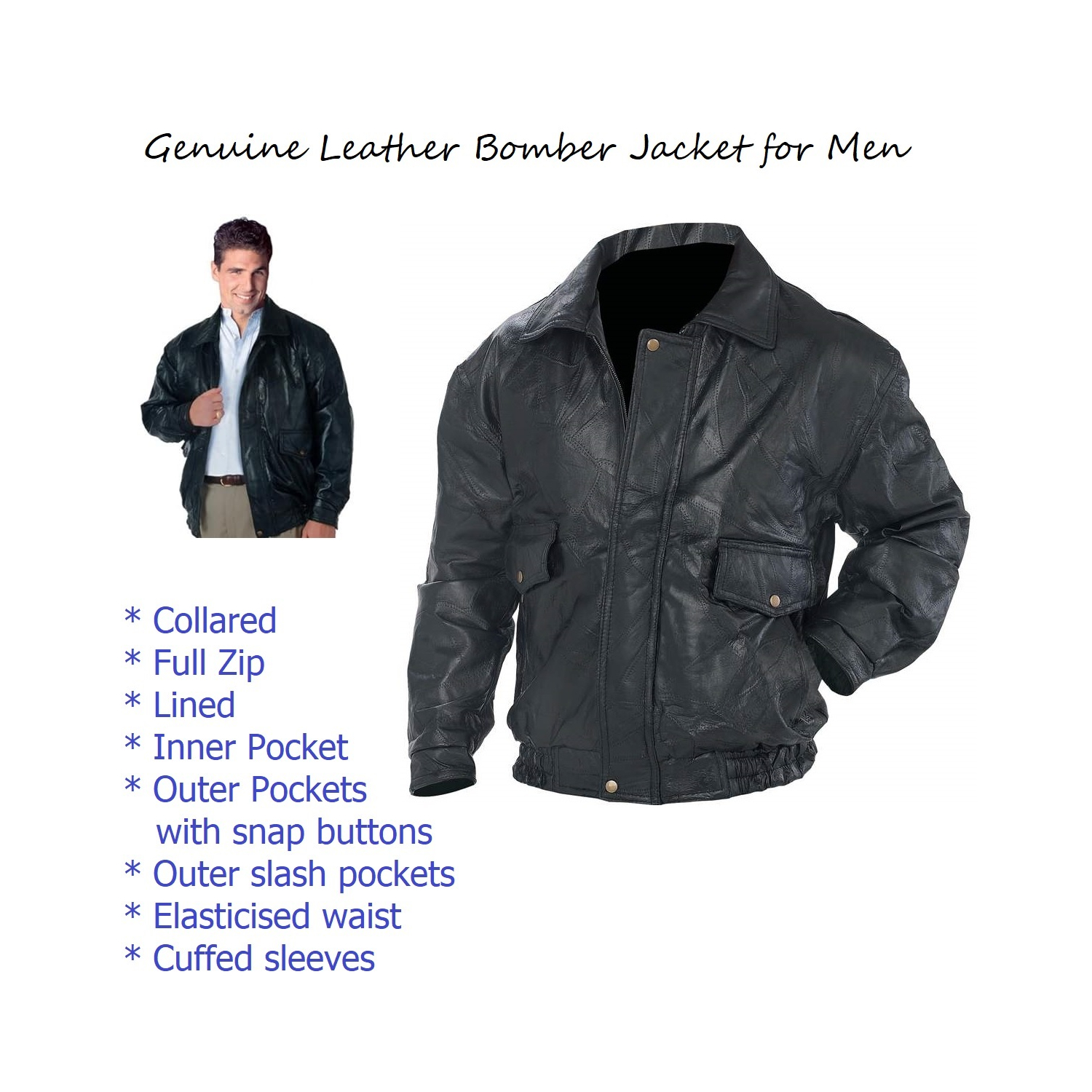 Leder Bomberjacke echt Fliegerstil komplett gefüttert Taschen innen außen - Bild 8 von 10