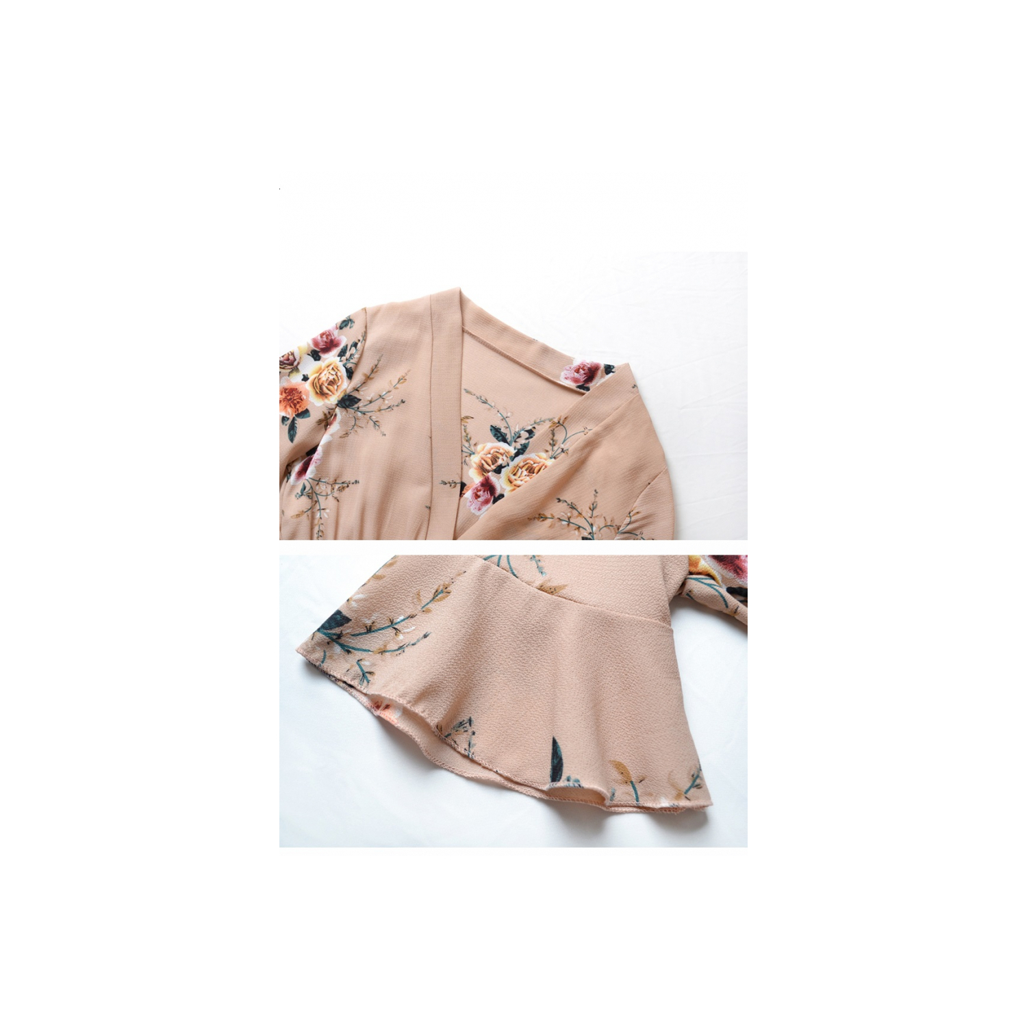Damen Blumen Strampler Sexy V-Ausschnitt Halbarm Unregelmäßiger Schnitt Shorts - Mokka - Bild 39 von 51