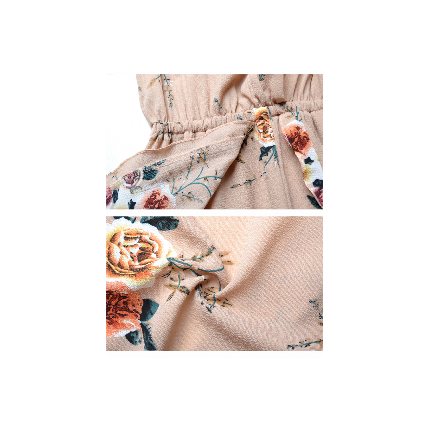 Damen Blumen Strampler Sexy V-Ausschnitt Halbarm Unregelmäßiger Schnitt Shorts - Mokka - Bild 40 von 51
