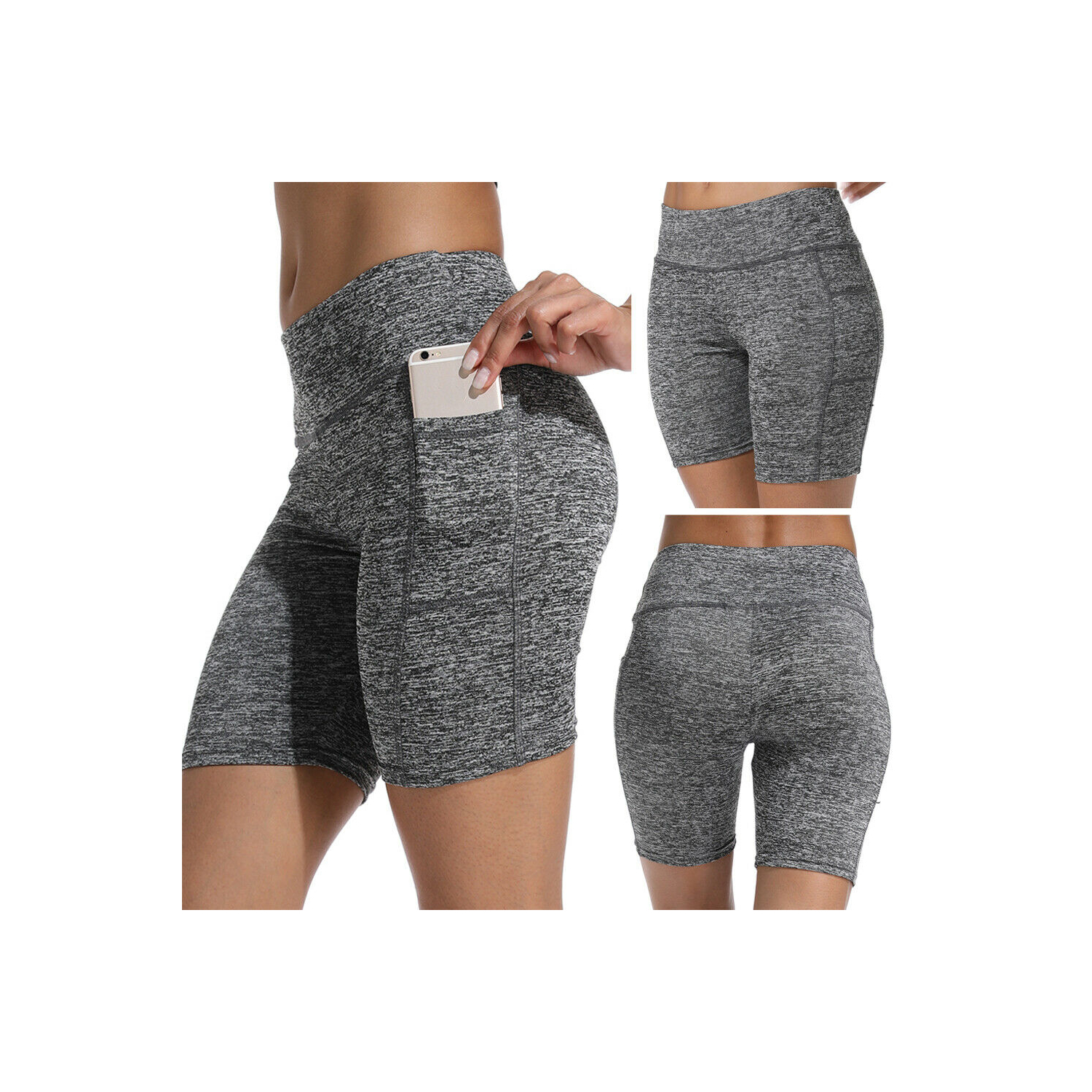 Gray Bermuda Shorts for Women with Pockets Gray Bikers Shorts Yoga Shorts High - Picture 6 of 6