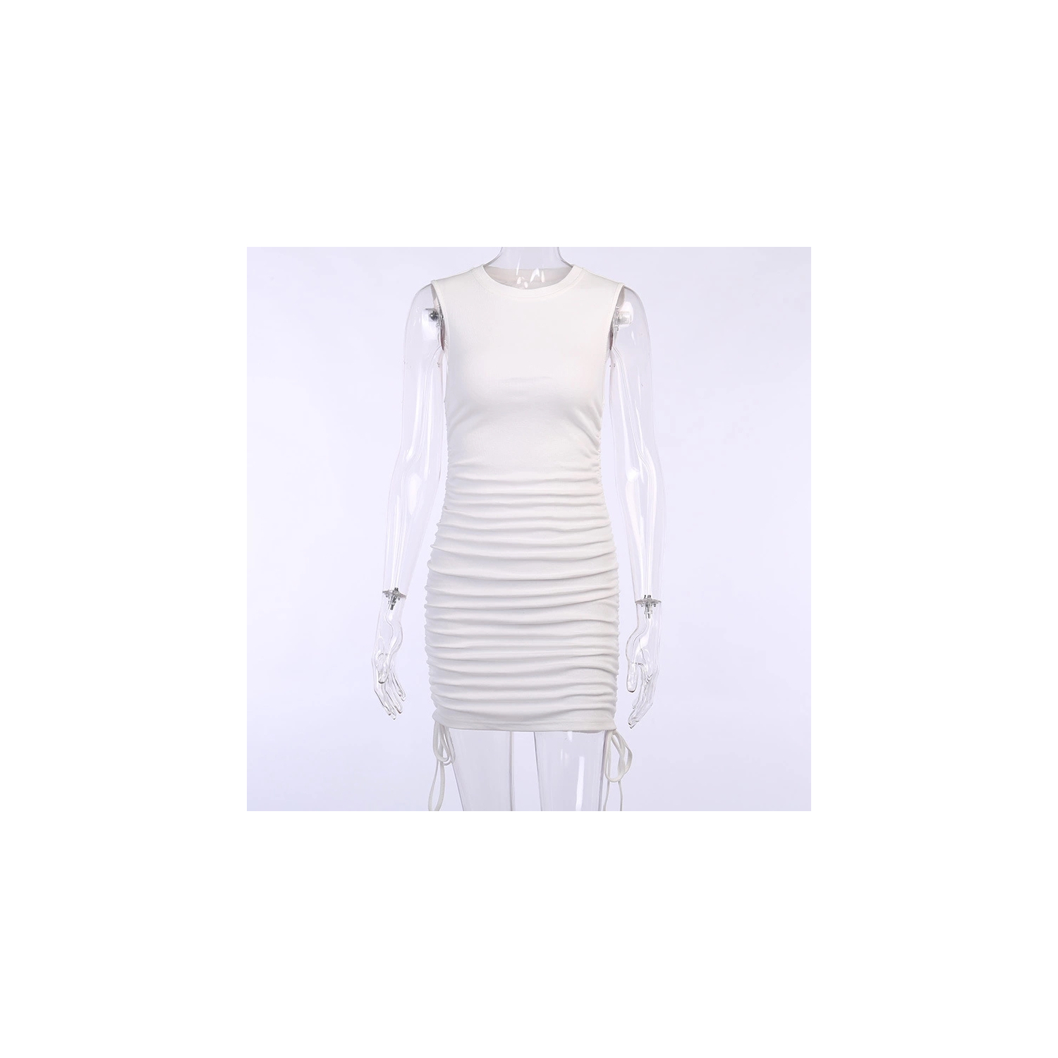 Rüschen Bodycon Kleid Tanzfläche bereit ärmellos Date Nacht Mini Stehkragen - Bild 36 von 39