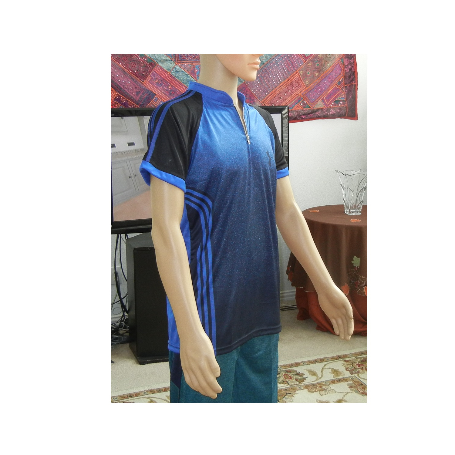 Henley Collar T-Shirts for Men Colorful Gradient Quarter Zip Stripes Sublimate - Picture 5 of 5