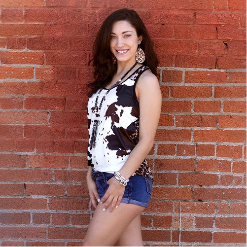 Womens Cow Print Tank Top Leopard Print Back Scoop Neck T-Shirt - S M L XL - Picture 4 of 4