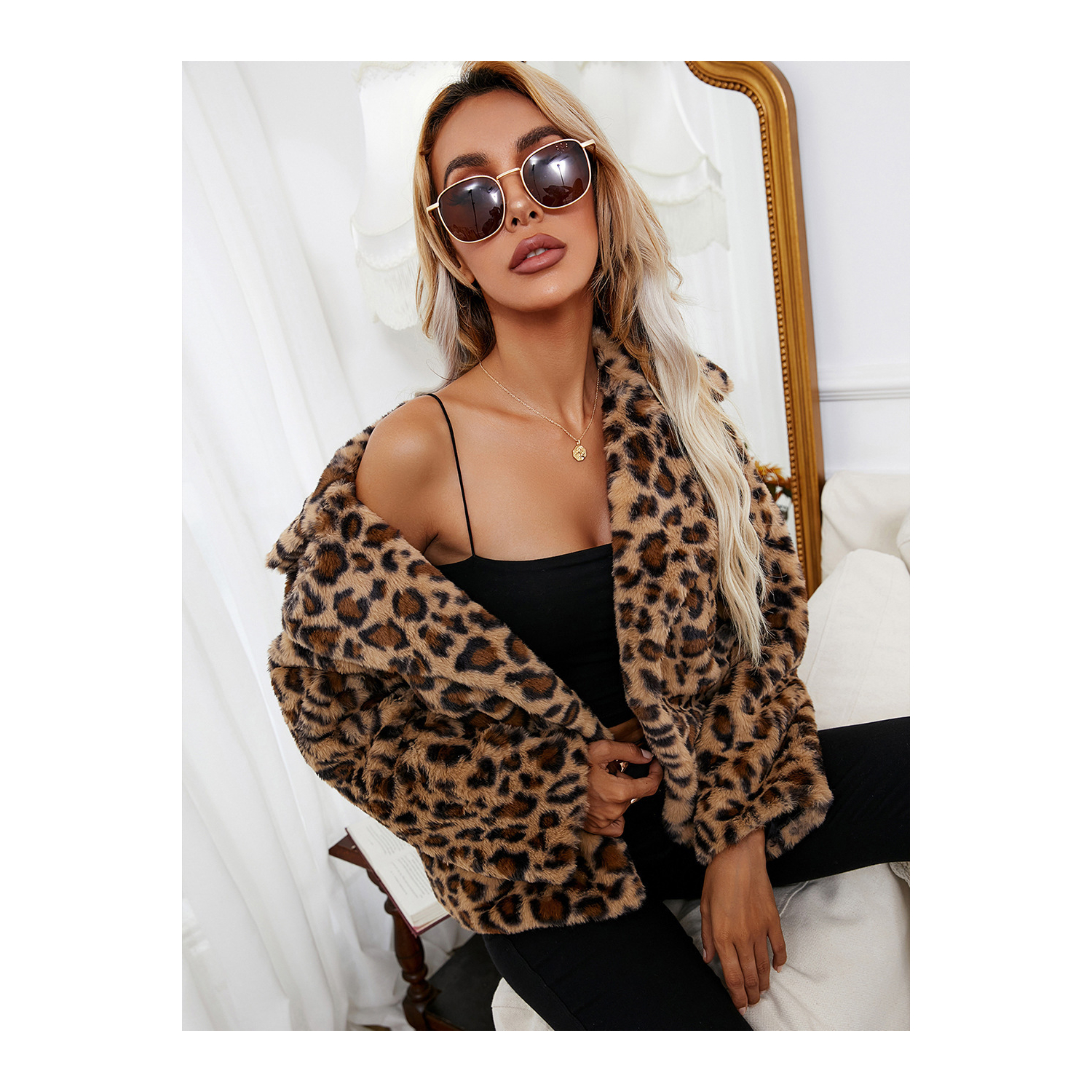 Damen Kunstfell Leopardenmuster Jacke weich flauschig elegant mittellang Mode Ja - Bild 52 von 63