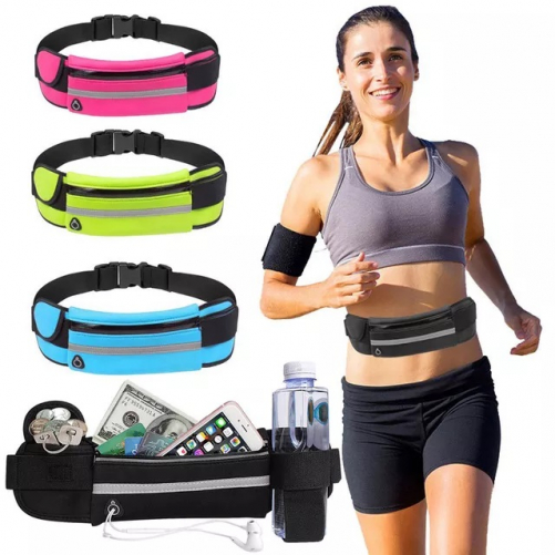 Running Belt with Water Bottle Holder   Waist Bag Fanny pack Belt Bag Pink Blue 