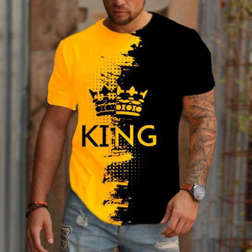 King's Crown T-Shirt Graphic Print   Black & Gold Crew Neck - Short Sleeve - Fas