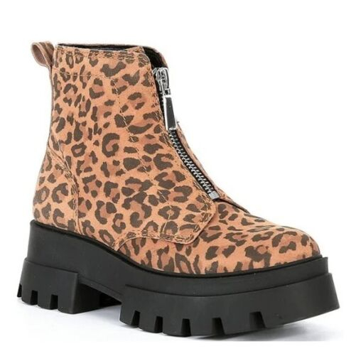 Leopard Print Booties Suede Zip Chunky Lug Sole Platform Booties Brown Size 5. - Picture 5 of 5