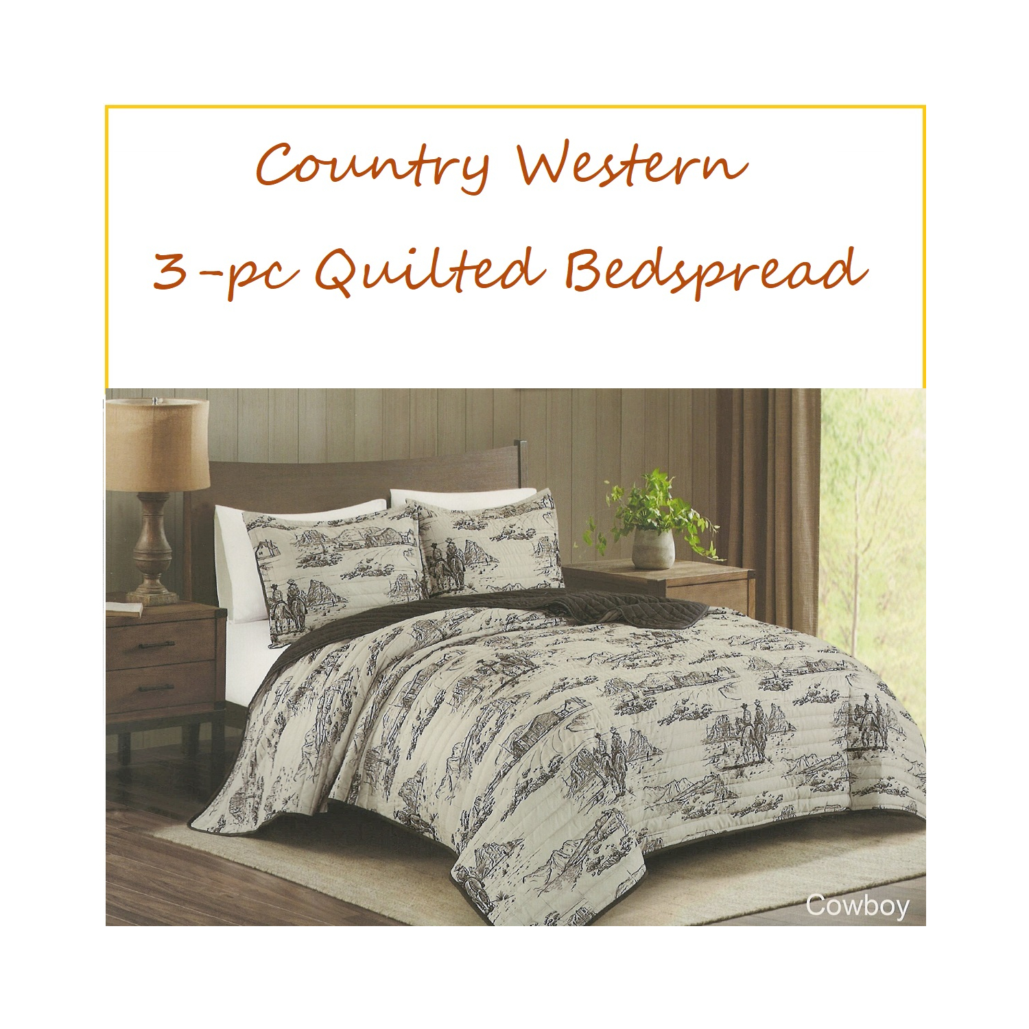 Country Western Bedding Quilts Set Queen King Cowboys Black & White 3 Piece Qu - Picture 5 of 5