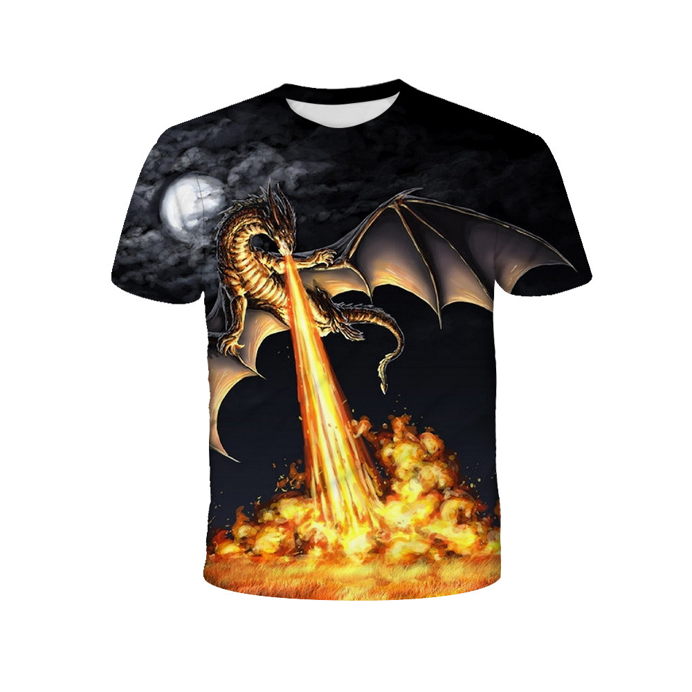 Fire Breathing Dragon T Shirt Crew Neck - Short Sleeve - Fashion Tee - Picture 3 of 3