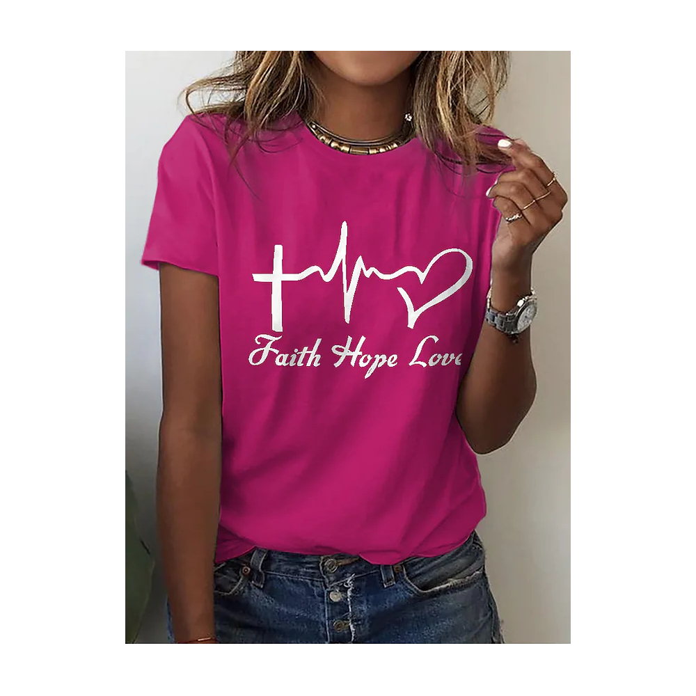 Damen Motivations T-Shirt Rosa Glaube Hoffnung Liebe Herz Rundhals Kurzarm - Bild 3 von 7