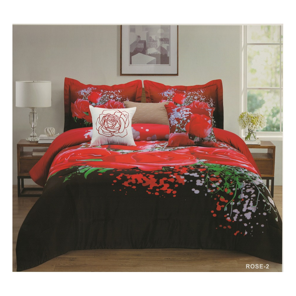Floral Comforter Set 7 Piece Queen & King Size Oversized Overfilled Red Roses - Picture 2 of 2