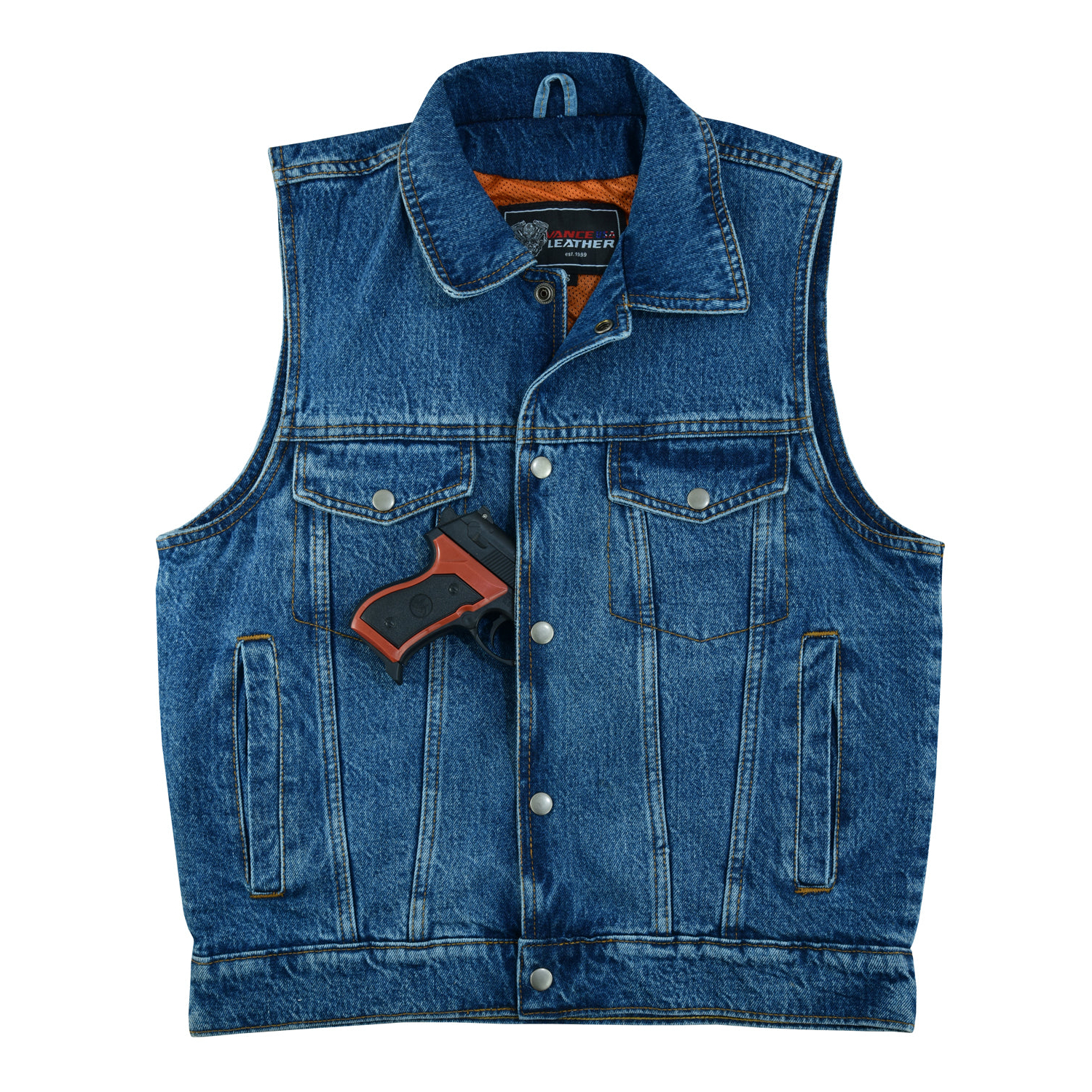Men's Blue Denim Vest with Collar Concealed Carry Pocket | eBay