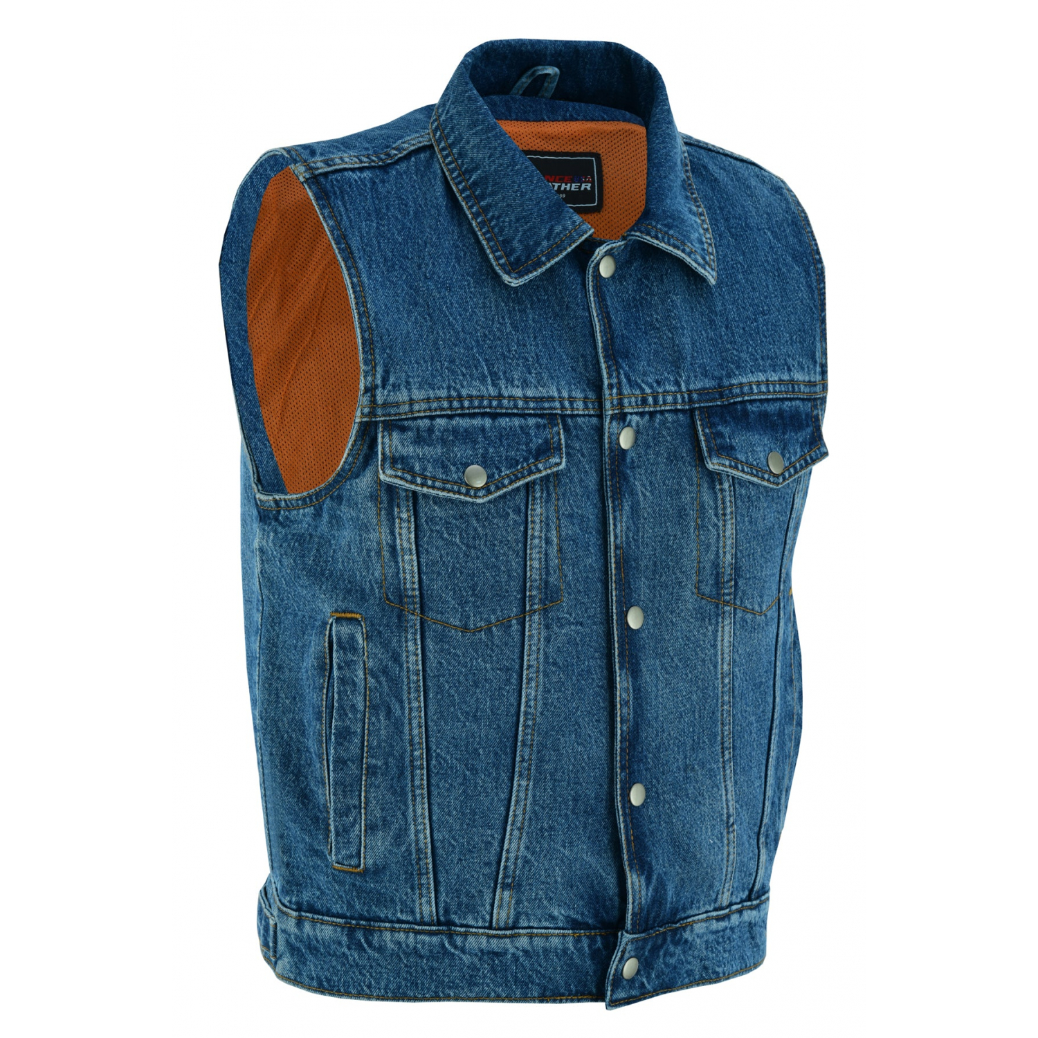 Men's Blue Denim Vest with Collar Concealed Carry Pocket Snap Buttons - Picture 9 of 12
