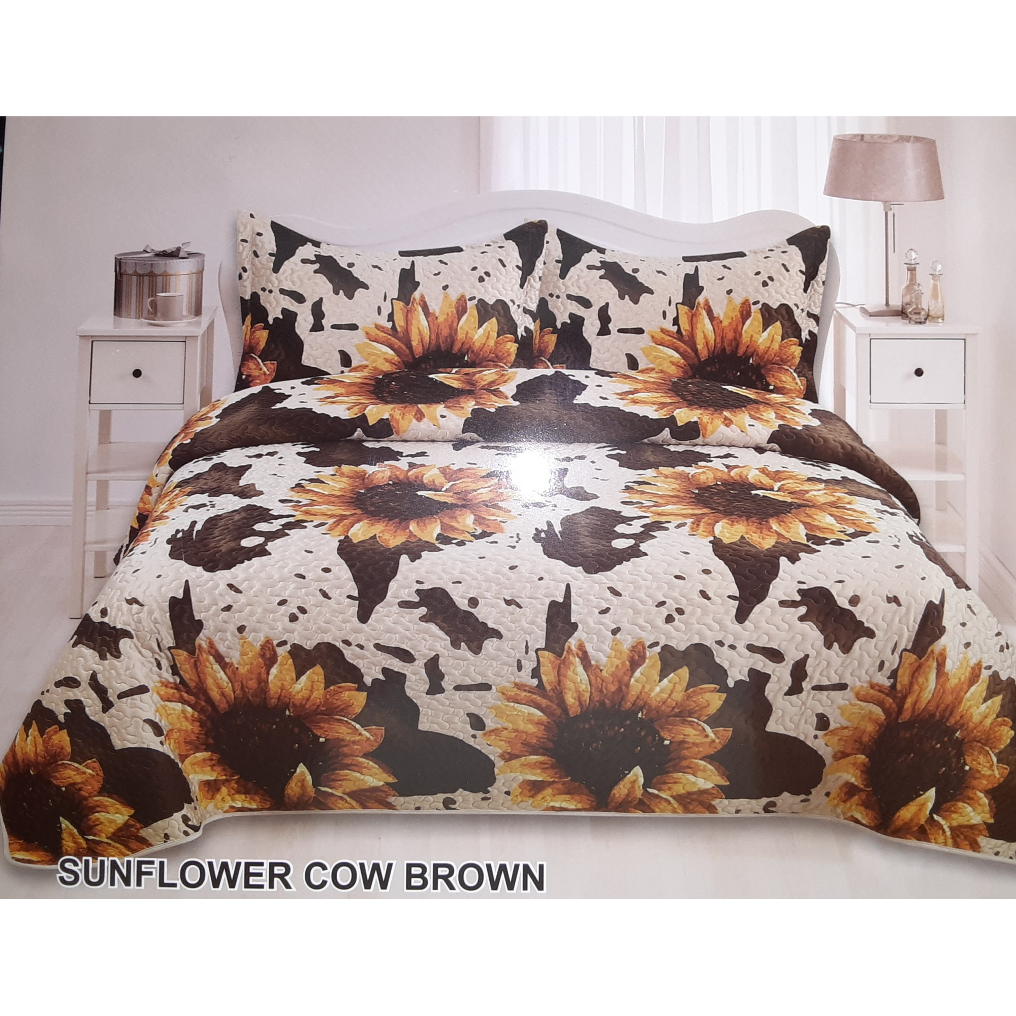 Western Bettwäsche Set Luxus Samt Oversize 3tlg Set Braun Kuh Print & Sonnenblume - Bild 5 von 6